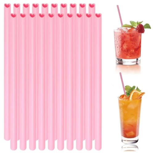 Plastik Strohhalme Wiederverwendbare, 20 Stück, Rosa Herzförmige Trinkhalme, Funny Drinking Straws, Kunststoff, Junggessellinnenabschied, für alle Arten von Smoothie Milchshakes, Valentinstag