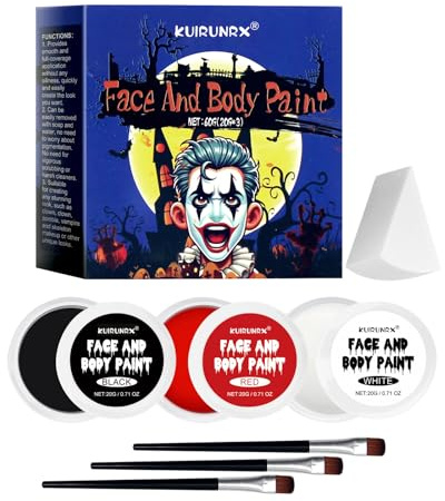 KUIRUNRX® Body Painting per Halloween, Pittura per Viso Nero Bianco Rosso, Halloween Cicatrici Finte Cera Sfx Effetti Speciali Kit per Carnevale, Trucco Clown