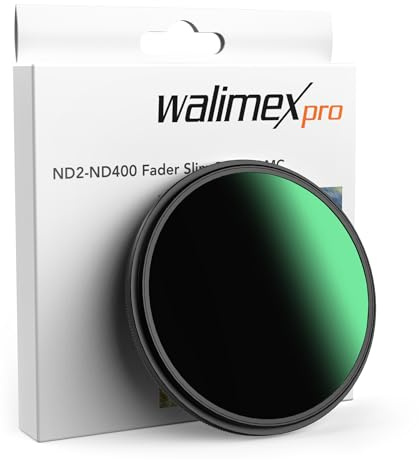 Walimex pro ND2-ND400 77 mm Fader Slim Variabler Graufilter mit 9 Blendenstufen, ND Filter mit 18-lagiger Beschichtung