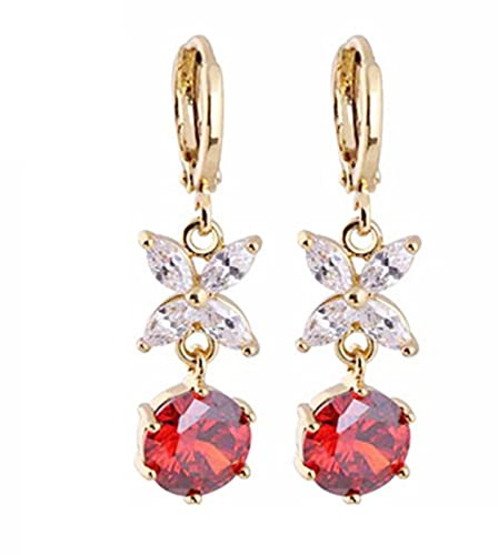 Homxi Damen 14 Karat Gelbgold Ohrringe Hochzeit, Blume und Rund mit Granat und Moissanit, Frauen Ohrringe Gold Grün für Hochzeit