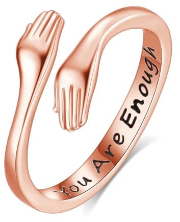 INFUSEU Ring Umarmung Silber 925, Umarmungsringe Verstellbarer Finger Umarmen Ringe Gravierte Worte Umarmung Hände Schmuck Freundschaftsringe für Frauen