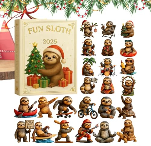 SVCEQZE -Adventskalender 2025, 2D-Acryl- -Ornament, Countdown-Kalender, 28 x 16 x 3 cm, 24 Tage, Faultiere, Weihnachtsdekoration, Anhänger, Baumschmuck für Mädchen,