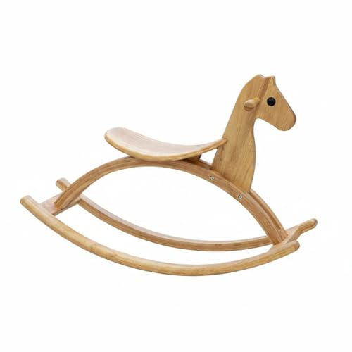 FewNvWa Kinder Schaukelpferd Holzspielzeug Rutschfestes Pferd Kinderschaukel Reiterfigur Im Schlichten Skandinavischen Design mit Dreiecksstütze aus, Natural Wood
