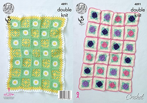 King Cole Crochet Pattern 3D Flower or Daisy Floral Motif Blankets Cherish DK (4891)