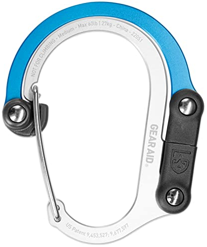 GEAR AID HEROCLIP Carabiner Gear Clip and Hook (Medium) for Camping, Backpack, Suitcases and Garage Organization, (Blue Steel, M)