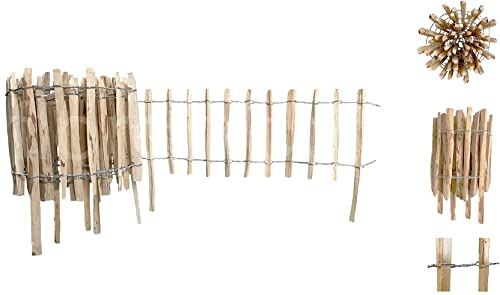 Floranica Staketenzaun aus Haselnuss mit Pfosten 50 cm hoch x lfm Lattenabstand 8-10 Kastanie Gartenzaun mit Holzpfosten Beeteinfassung Steckzaun Kastanienzaun Holzzaun Rollzaun