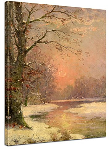 Bilderdepot24 Bild auf Leinwand | Adolf Kaufmann Sonnenuntergang in Winterlandschaft in 50x70 cm als Wandbild | Wand-deko Dekoration Wohnung alte Meister | 180819-50x70