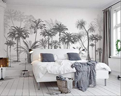 papier peint panoramique 3d tapisserie photo murales peinture murale interieur intissé poster geant décor mural moderne 350x245cm Forêt tropicale noire et blanche de cocotiers tropicaux