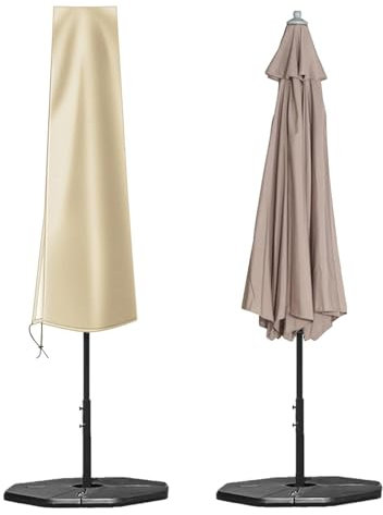 OKPOW Parasol Cover, Heavy Duty Rip Proof 600D Parasol Covers Waterproof Fit for Ø 200 cm Garden Parasol, Windproof, Anti-UV, Large Umbrella Cover with Zip (136 * 23 * 25cm, Khaki)