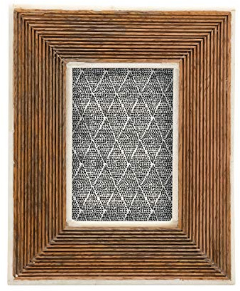 Creative Co-Op Hand-Carved Mango Wood Photo Frame with Bone Border & Ribbed Pattern, Natural (Holds 2 x 3 Photo)