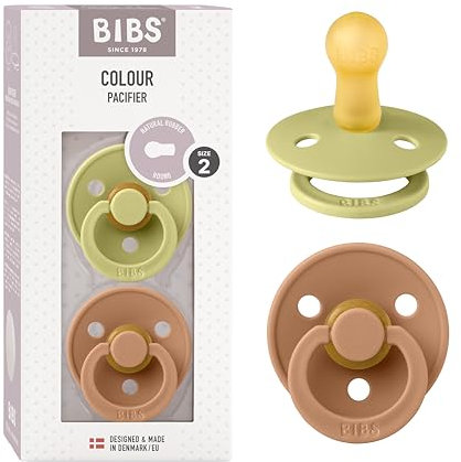 BIBS Colour Schnuller 2er-Pack, BPA-frei, Kirschform Nippel. Naturkautschuk/Latex, Größe 2 (6-18 Monate), Meadow/Earth