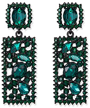 EVER FAITH Pendientes para mujer Colgante Orthogone Crystal Rhinestone Regalo Negro Tono verde