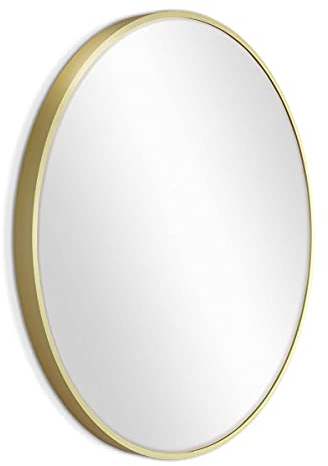 PHOTOLINI Spiegel rund Gold 50 cm mit Metallrahmen, Wandspiegel, schmaler Rahmen, Elegantes Design für modernes Ambiente, Dekoratives Highlight für jeden Raum