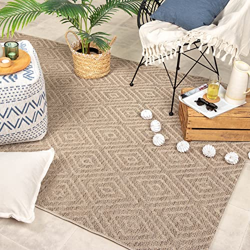 FRAAI | Home & Living In- & Outdoor Jute Teppich - Fora Tile Natural - Wetterfest - Polypropylen - Flachgewebe - Wohnzimmer, Esszimmer, Schlafzimmer, Balkon, Garten/Terrasse - Terrasse - Rug