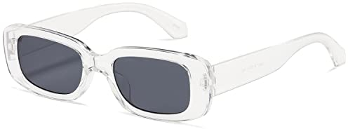 kimorn Rechteckig Sonnenbrillen für Damen Herren Trendige Retro Mode Brille 90er Vintage modisch UV 400 Schutz Quadratischer Rahmen K1200 (Transparenter Rahmen, graue Linse, 65)