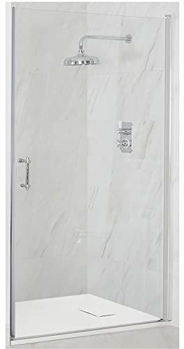 MILANO Chrome Hinged Door Frameless Shower Enclosure White Tray 800x1400mm