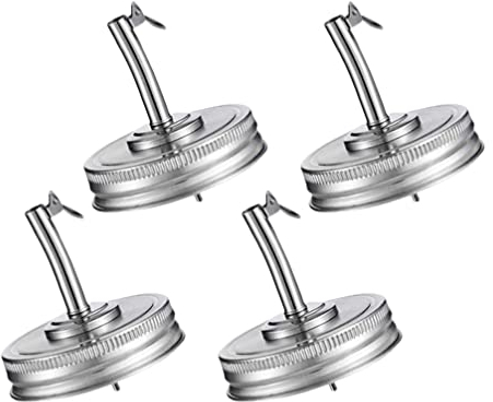 4 Stücke Mason Jar Ausgießer Deckel Moonshine Öl Ausgießer Spender Deckel Essig Flaschen Aufsatz Ersatzdeckel für Olivenöl Spender Salat Dressing Whiskey Likör Spirituosen Flaschenverschluss