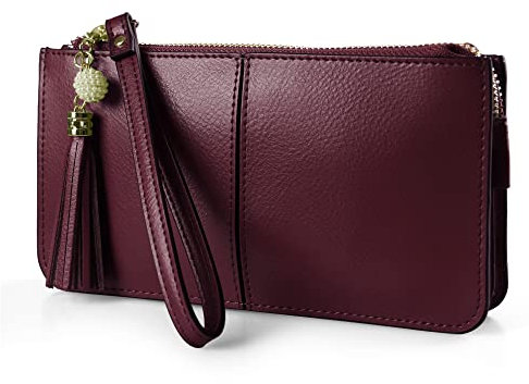befen Handgelenktasche Damen, Echtes Leder Kleine Tasche mit Handschlaufe und Kartenfächern für Weihnachten Phone 8 Plus, Weinrot