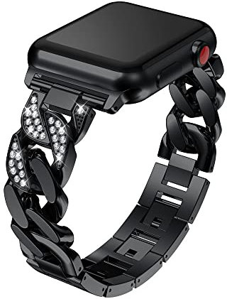 Noir Bracelet Compatible avec Apple Watch 38mm Sangle Acier Inoxydable, Bling Paillette Wrist Band pour Femme Métal Fermoir Montre Strap Compatible avec iWatch Bracelet Serie 8/7/6/SE/5/4/3/2/1