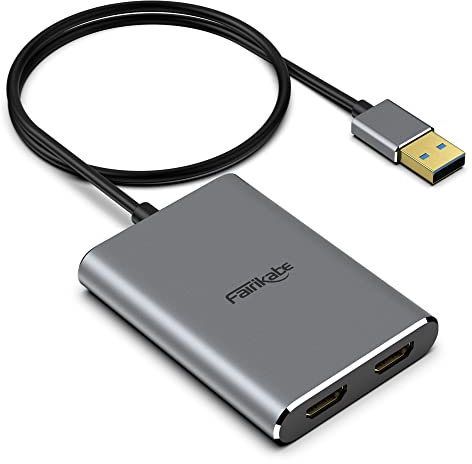 Adaptateur USB 3.0 vers Double HDMI 4K 30 Hz, USB vers HDMI pour Extension vidéo Windows/Mac OS, MST Hub USB vers Double Adaptateur HDMI pour 2 moniteurs