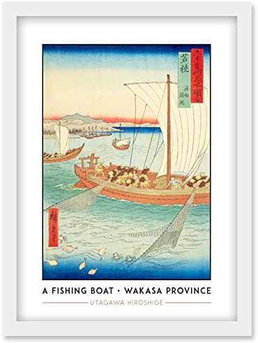 Wee Blue Coo A Fishing Boat Catching Flat Fish in a Net Wakasa Province Utagawa Hiroshige Japanese Woodblock Classic Collection Artwork Framed Wall Art Print A4