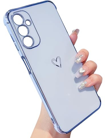 ZTOFERA Handyhülle Kompatibel mit Samsung Galaxy A14 5G Hülle für Mädchen Frauen, Flexibel Weiche Silikon Schutzhülle mit Liebe Herz Muster Goldener Rand Stoßfest Bumper Cover, Sierra Blau