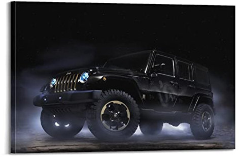 Auto-Poster, schwarzer Jeep Wrangler 10,2 x 10,2 cm, dekoratives Gemälde, Leinwand, Wandposter und Kunstbild, modernes Familien-Schlafzimmer, Dekoration, Poster, 60 x 90 cm