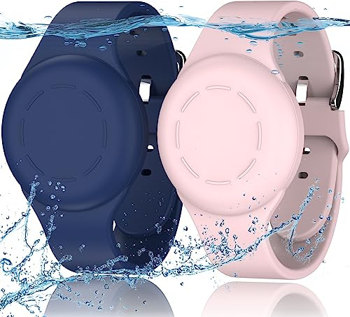 R-fun Waterproof Air Tag Armbänder für Kinder [2 Pack] Kompatibel mit Apple Air Tag Finders mit weichem Silikon, Anti Lost GPS Item Finders Case Cover für Kinder,Nachtblau/Rosa