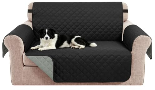 Luxshare Home Reversibler 2-Sitzer Sofaüberzug – Beidseitig nutzbarer Couchschoner mit Möbelschutz(116cm Kleine Loveseat,Schwarz/Hellgrau)