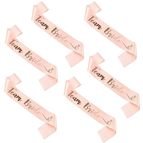 TOPWAYS JGA Frauen Bride to Be Schärpe, Junggesellenabschied Team Bride Braut Accessoires Schleier für Bride to Be Deko Bachelorette Hen Party 6pcs (Team Braut Roségold)