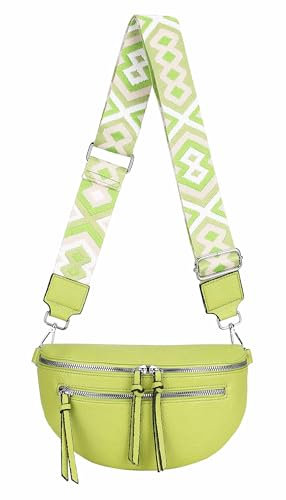 ITALYSHOP24 Damen Tasche Umhängetasche Brusttasche Muster Gürtel Bauchtasche Crossbody Gürteltasche Hüfttasche Crossover Bodybag Schultertasche Handytasche Leder Optik Grün S