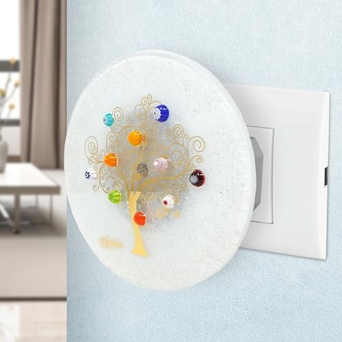 SOSPIRI VENEZIA Luce Notturna per Bambini, Presa Muro Led, in Vetro di Murano, con Sensore Intelligente, Decorazione Casa, Camera Letto, Illuminazione a Parete, Idea Regalo (Albero della Vita, Bianca)