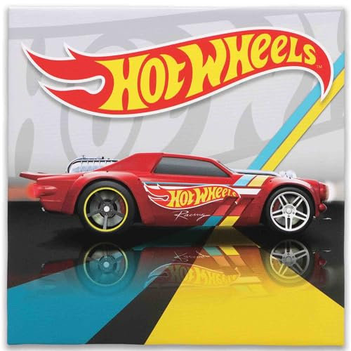 Open Road Brands Mattel Hot Wheels Leinwand-Wanddekoration, Motiv: rote Auto-Galerie, bunte Hot Wheels Wandkunst für Kinderzimmer oder Spielzimmer