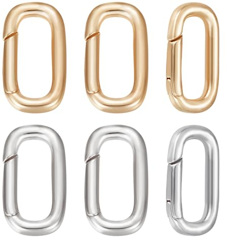 Beebeecraft 1 Box 10Pcs Spring Clasp 18K Gold & Platinum Plated Oval Carabiner Snap Hook Clip Lock Clasps Keychain Connector for Jewellery Finding Necklace Bracelet Making (18x10mm)