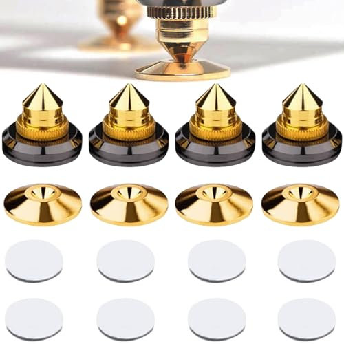 Gearmax 4 Pièces Haut Parleur Pointes avec Socle Tampon Réglable en Hauteur Absorbeur de Chocs pour Acoustique CD, DVD, Audio Isolation
