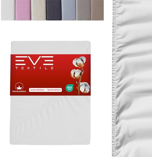 EVE Textile® Spannbettlaken 1er Set 160x200 cm Weiß; Spannbetttuch Bettlaken Spannlaken; Jersey Laken Betttuch für Boxspringbett & Matratze; Waschbar bis 60 Grad; Weich & Allergikerfreundlich