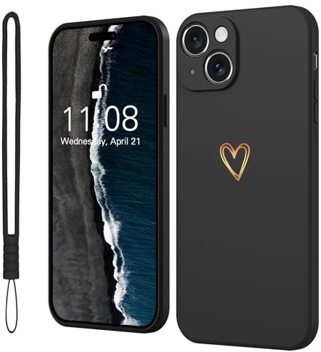 Mitetabo Handyhülle für iPhone 13, Silikon Case mit Gold Liebesherz, Mädchen iPhone 13 Hülle Weich, Stoßfest, Kratzfest, Schwarz