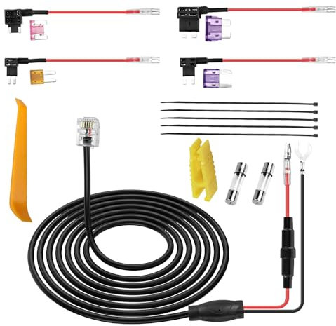 XMSJSIY RJ11 Radar Detector Hardwire Kit Direct Wire Wiring kit Radar Detector Quick Connection for Car GPS Locator with 4 Fuse Tap Power Cable and Tool - 13FT/4M