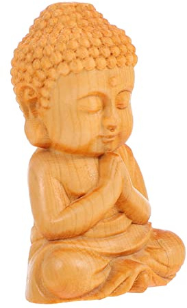 TOPBATHY Sitzender Buddha aus Zypressenholz Kleine Deko für Wohnzimmer