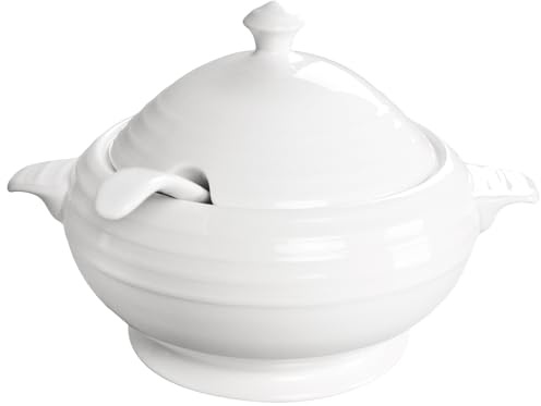 Creativity Home Casserole Dish with Serving Handles, 2.7 Qt soup Tureen With Lid and a 9.4-inch Spoon, for Dinner and Party Microwave Safe 11.6 Inch