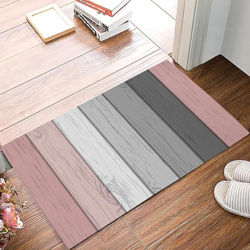 Door Mat Pink Grey Farmhouse Aesthetics White Wood Striped Entrance Rug Durable Front Door Mat Absorbent Floor Mat For Kitchen Garden Hallway 40x60cm