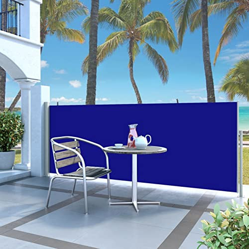 BaraSh Ausziehbare Seitenmarkise 120x300 cm Blau Balkon Windschutz Ohne Bohren Sichtschutz Ausziehbar