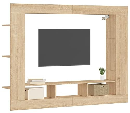 Homgoday Mueble para TV, Estante de Pared para Mueble de TV, Soporte de Televisión Moderno con Compartimentos Abiertos y Estantes Laterales Madera de ingeniería Blanco 152x22x113 cm