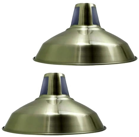 Retro Modern Metal Lamp Shades Ceiling Light Shades, Easy Fit Lampshades, for Vintage Industrial Pendant Lights Bedroom, Kitchen, Bathroom Antique Shade (Green Brass - 2 Pack)