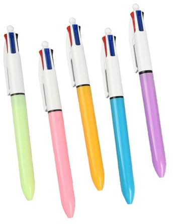 Lot de 5 stylos à bille rétractables, multicolore, 4 couleurs en 1, stylo de bureau