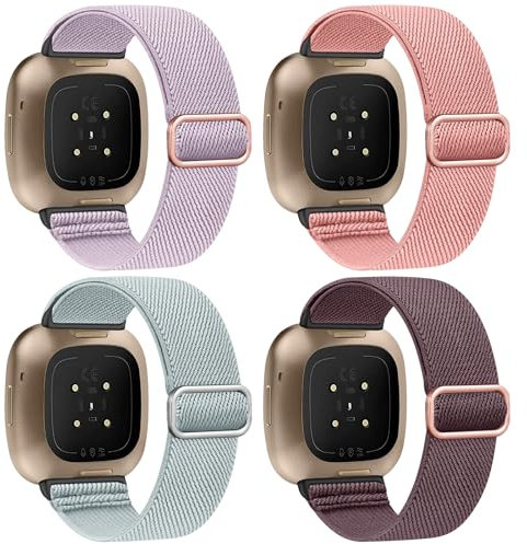 Zspoly 4 Stück Stretch Nylon Armbänder Kompatibel mit Fitbit Versa 4/Fitbit Versa 3 Armbän/Fitbit Sense 2/Fitbit Sense Armbänder, Einstellbare Weiche Woven Übung Armbänd für Männer und Frauen