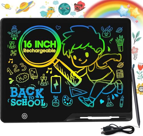 POPERFUN Pizarra Magnetica Infantil 16 Pulgadas Recargable,Tableta Escritura Niños Multicolor, Tablet Dibujo Proteger la Vista,Adecuado para Niños de 2-10 Años Cumpleaños