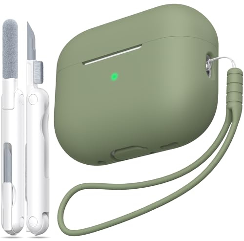 MHYALUDO Kompatibel mit AirPods Pro 2 Hülle, Airpods Pro 2 Case | Anti-Fall Weiches Silikon Stoßdämpfung Kompatibel mit AirPods Pro 2 Case Skin Touch mit Schlüsselanhänger, Olivgrün