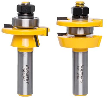 Boomway Shaker Style Rail and Styles Router Bits Set, for Cabinet Door, 1/2 Inch Shank, 3/8 Inch Cutting Depth, Up to 7/8 Inch Stock, Professional Carbide Fräser for Woodworking