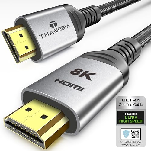 THANDBLE 10K 8K HDMI Cable 10FT, Certified Ultra High Speed 48Gbps HDMI 2.1 Cable Cord Supports 8K@60Hz 4K@120Hz, eARC HDCP 2.2&2.3 HDR10 DTS:X Compatible for Laptop/Monitor/PS5/Xbox/Blu-ray/TV
